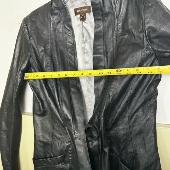 Daniel Leather Open Shawl Collar Jacket Blazer Ties Ribbed Stretch Sides Pockets - Picture 15 of 16